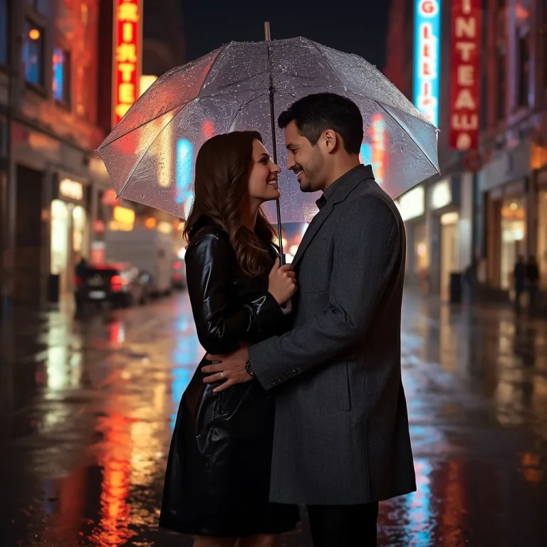 A Romantic Rainy Street Couple Portrait in Trench Coats | Best couple prompt ChatGPT