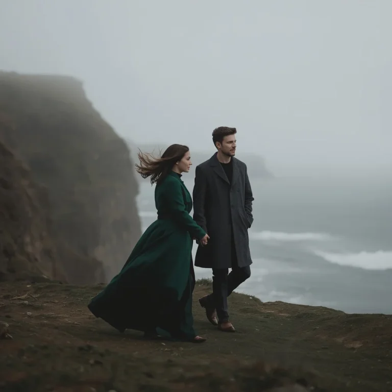 A Romantic Walk on a Misty Beach Cliffside of a Couple | Romantic Young Couple
