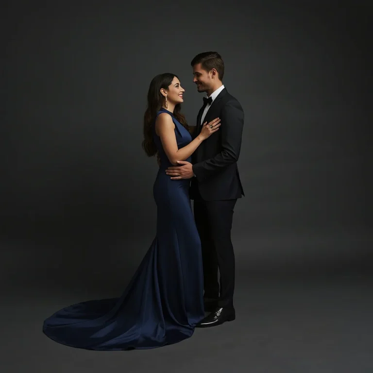 Chic Romantic Couple in Modern Midnight Blue Suits | Elegant Modern Couple