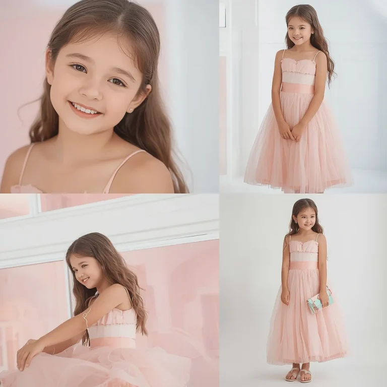 Cute Girl In Soft Pink Organza Gown | Sweet Charming Collage