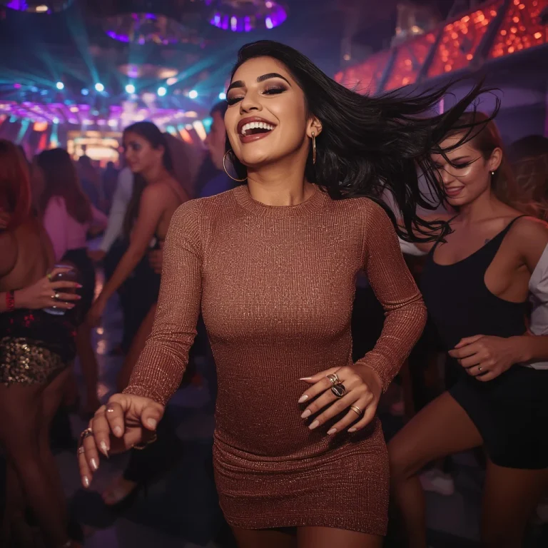 Metallic Knit Mini Dress with Long Sleeves for a Club | ChatGPT ai prompt