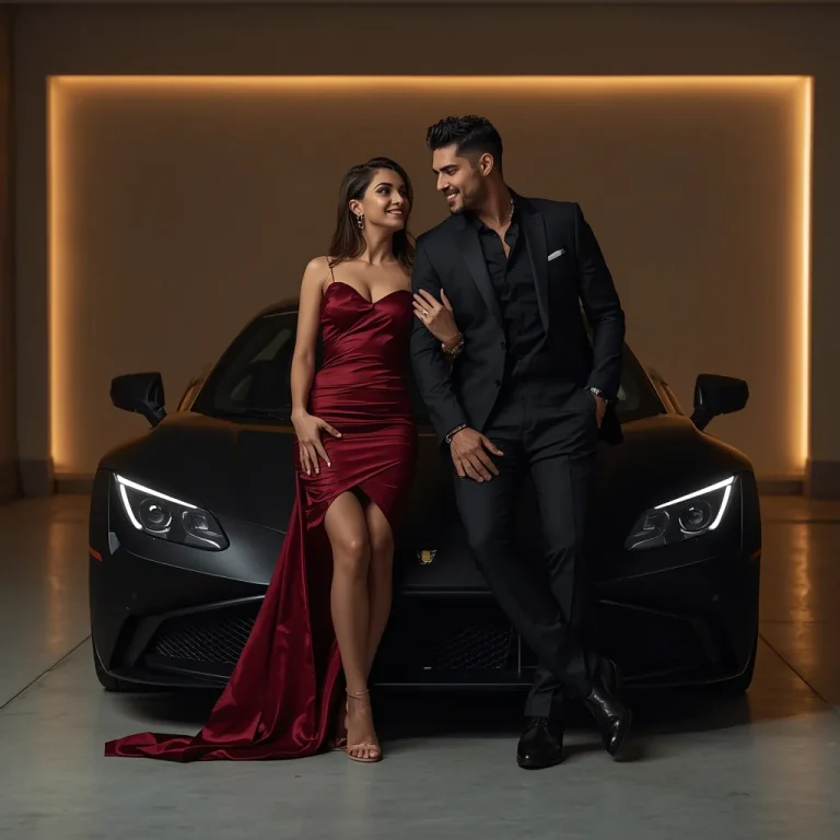 Romantic Couple Leaning Against Matte Black Sports Car | Incredibly Stylish Romantic